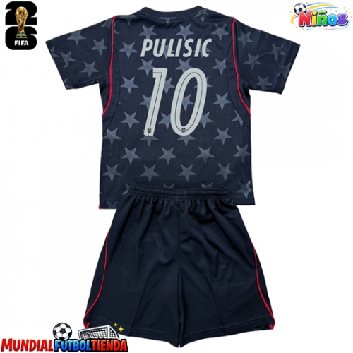 Camiseta Estados Unidos Christian Pulisic #10 Segunda Equipación Replica Mundial 2026 para niños mangas cortas (+ Pantalones cortos)